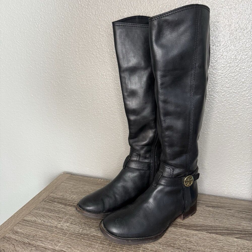 Tory Burch Bristol Black Genuine Leather Riding Boots Size 5.5 M